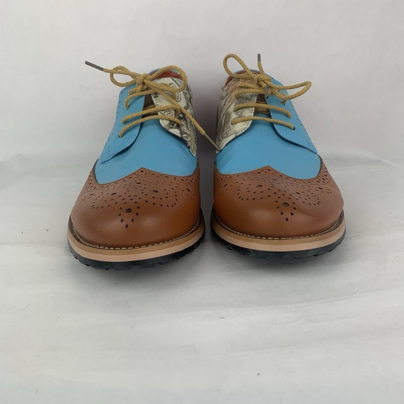 Men\'s Oxford Wingtip Leather Dress Shoes Baby Blue 2 Tone Floral Sz 10 US 43 EU main image 11